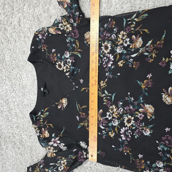 IZ Byer Top Women Medium Black Floral Ruffle Sleeves Lined Fairy Grunge Feminine - Picture 10 of 13